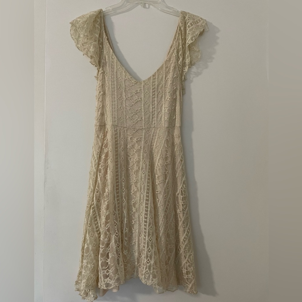 Urban Outfitters Cream Lace Fit-and-Flare Dress - Picture 4 of 9